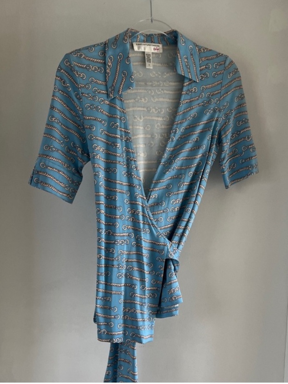 Diane Von Furstenberg Vintage Blue Chain Print Top